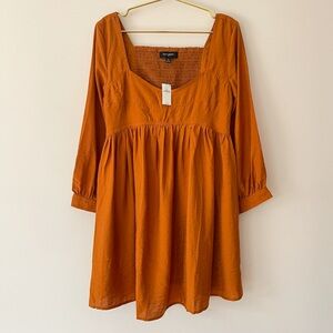 BANANA REPUBLIC NWT Rust Orange Square Neck Fall Thanksgiving Babydoll Dress